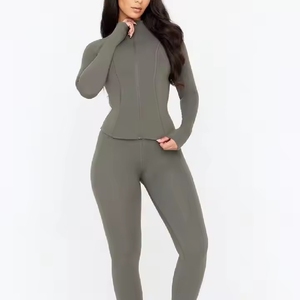 INDEX SPORTSWEAR Conjunto de Yoga de 2 Piezas para Mujer, Color Morado Sólido, Leggings sin Costuras de Cintura Alta, Top Corto, Transpirable, Spandex, Poliéster - Product Image 3