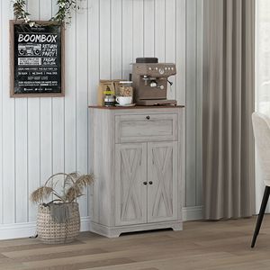 Light Gray Farmhouse Sideboard <b>Storage</b> Cabinet 23.5\"x11.75\"x34.5\" with Doors and <b>Drawer</b> <b>for</b> Kitchen & Living Room - Product Image 2