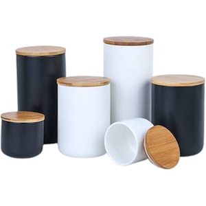 Modern 3-Piece Kitchen Canister <b>Set</b> with Airtight Bamboo Lids Matte Grey Metal Storage Jars For <b>Tea</b> <b>Coffee</b> And <b>Sugar</b> Storage - Product Image 2