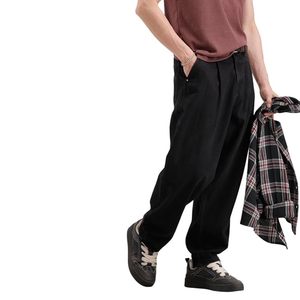 Herren Schwarze 100% Baumwolle Loose Fit Haremshose Lässige Einfarbige Baggy Jeans mit Knöchelmanschette Mittlere Taille Umweltfreundlich Waschbar - Product Image 1