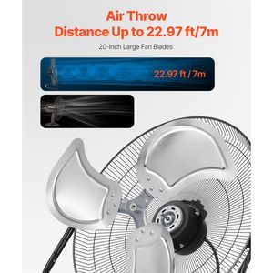 Ventilatore Industriale da Pavimento ad Alta Velocità da 20 Pollici, 3 Velocità, 4800 CFM, Inclinazione Regolabile a 360 Gradi, Flusso d'Aria 21,33 Ft/sec, Resistente - Easy Box - Product Image 4