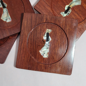 Handmade Wooden <b>Coaster</b> <b>Set</b> With Elegant Mother Of Pearl Inlay Statue Design Durable, Rustic Charm For Home & Bar Decoration - Product Image 4