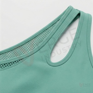 <b>Women</b> Asymmetric One Shoulder Crop <b>Top</b> High Waist <b>Mesh</b> Leggings Yoga 2 Piece Set Mint Green - Product Image 4