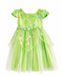 Robe de soirée pour filles, vert floral, appliqué, épaules dénudées, tulle superposé, longueur genou, manches pétales, pour occasions printanières - Product Image 1