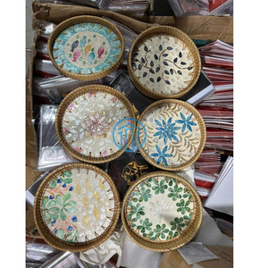 Heritage Craft Rattan Serving Tray with Intricate Mother of Pearl Shell Mosaic Handwoven <b>Frame</b> Decorative Artisan Tray Display - Product Image 5