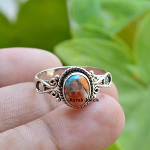 2025 Premium 6x8mm cuivre Orange bleu huître Turquoise bague empilable 925 argent Sterling femmes pierres précieuses fabricant de bijoux - Product Image 3