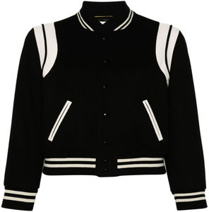 แจ็คเก็ตวาร์ซิตี้พรีเมียมสีดำขาวแบบยูนิเซ็กซ์ แจ็คเก็ตเบสบอลแบบ Letterman สั่งทำได้ สไตล์สตรีทแวร์ วินเทจ เรโทร ผ้าขนสัตว์ผสม - Product Image 5
