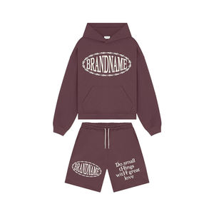 Ensemble sweat à capuche zippé et short personnalisé pour homme, logo imprimé sur mesure, survêtement streetwear oversize 2 pièces - Product Image 4
