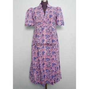 Vestido Largo Floral de Alta Calidad, 100% Algodón, Cuello en V, Corte Holgado, para Primavera/Verano, Elegante y Casual para Mujer - Product Image 1