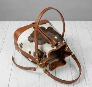 Sac seau hobo unisexe en cuir imprimé vache grande capacité avec fermeture éclair, poignée souple, style vintage, sac à bandoulière - Product Image 4