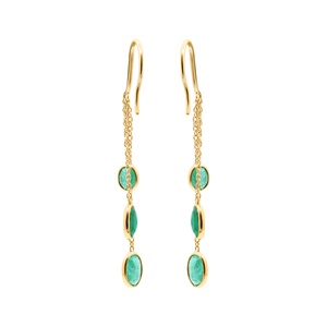 Pendientes de Cadena con 3 Piedras de Esmeralda Ovalada Natural en Oro Amarillo de 14k, Joyas Memoria, Venta al Por Mayor - Product Image 5