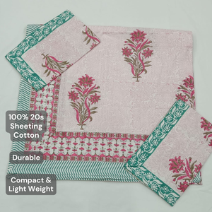 Jaipur Handmade <b>Block</b> Printed Intricate Floral Eco-Friendly Home <b>Bed</b> Sheet Set 3PC King Size 100% Cotton 200TC Machine Washable - Product Image 4