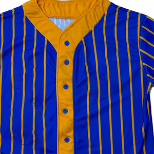 Premium SGRho Gold Pinstripe Jersey Women <b>Baseball</b> Blue Gold Premium Embroidered Greek Apparel Stylish Sporty <b>Baseball</b> Shirt - Product Image 3
