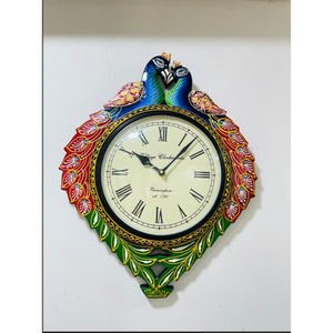 Peacock Design Handcrafted Wooden Animal-Shaped Art Deco Decorative Wall <b>Clock</b> Battery Operated Quartz <b>Movement</b> Analog Display - Product Image 1