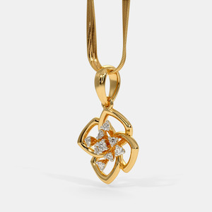 Yellow Gold Four Petal Floral Lab Grown Diamond Pendant Necklace - Product Image 2