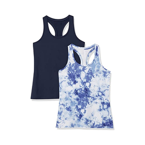 Débardeur bleu tie-dye pour femme, col rond, tricoté, sans manches, décontracté, respirant, 100 % polyester - Product Image 3