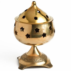 Handmade Brass Incense <b>Burner</b> With Star Cutouts Traditional Indian Dhoop Dani <b>For</b> Aromatic Use Home Living Room Office Decor - Product Image 1