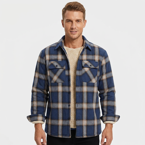 Veste bomber à carreaux pour homme avec doublure, col carré, logo discret sur le devant, manteau décontracté chaud pour l'hiver, coupe classique, manches longues - Product Image 3