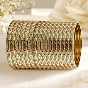 ORO-Z Three Tone Gold Plated Diamond Cut Geometric Textured Trendy <b>Bangles</b> for Women CNC Fashion Customized Jewelry Manufacturer - Product Image 4