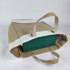 Eco Friendly Striped Jute Tote <b>Bags</b> <b>Large</b> Size Reusable Shopping Custom Logo Advertising Top Grade Jute <b>Bag</b> Zipper Closure - Product Image 2