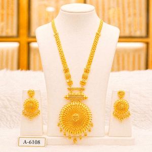 Ensemble de bijoux de mariée de luxe plaqué or 24 carats avec zircon, collier et boucles d'oreilles tendance et traditionnels A-63110 - Product Image 6