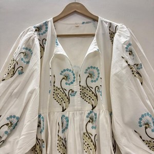 เดรสลำลองผู้หญิง ผ้าทอ 100% คอตตอน ลายพิมพ์ดอกไม้/สีพื้น แขนสั้น เอวทรงเอ็มไพร์ ทรงเบบี้ดอลล์ โอเวอร์ไซส์ คอวี ทรงหลวม - Product Image 2