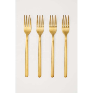 Nouvelle fourchette en acier inoxydable à salade de fruits à long manche plat en or à la mode avec fourchette en acier inoxydable cuillère ensemble de couverts en or - Product Image 1