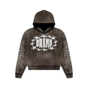 เสื้อฮู้ดดี้ทรงโอเวอร์ไซส์ แบบยูนิเซ็กซ์ ตกแต่งเพชร งานตัดเย็บคุณภาพสูง สำหรับฤดูหนาว สไตล์ลำลองแนวสตรีท ผลิตตามแบบ ODM ผ้าฟลีซหนานุ่ม ขายส่ง - Product Image 3