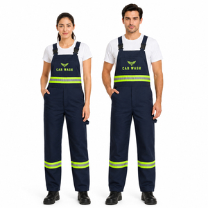 High Visibility <b>Car</b> <b>Wash</b> Workwear Bib <b>Overall</b> Reflective Safety Uniform Navy Blue Industrial Mechanic Coverall Unisex - Product Image 1