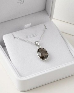 Collar con Colgante Ovalado de Cuarzo Ahumado, Chapado en Plata, Piedra Preciosa Natural, Cristal Facetado, Joyería Elegante, Regalo para Mujeres y Hombres - Product Image 5