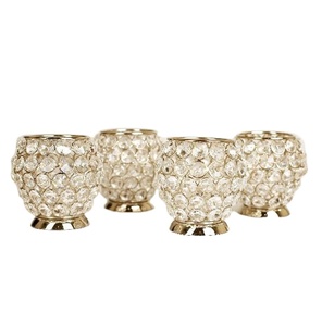 Porte-bougie rond en cristal doré décoratif de table/métal pour décoration de fête de mariage bougie votive - Product Image 1