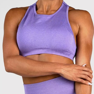 Women's Purple Seamless Halter Sports Bra High Neck Crop Top Medium Support Yoga Fitness Wear Solid Color Activewear - Product Image 6