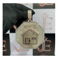 Pendentif en forme d'hexagone avec motif 'Home Rent Due', pendentifs en moissanite, bijoux fins hip-hop en argent sterling 925