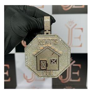 Pendentif en forme d'hexagone avec motif 'Home Rent Due', pendentifs en moissanite, bijoux fins hip-hop en argent sterling 925 - Product Image 1
