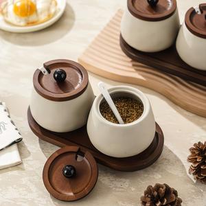 Elegante juego de recipientes de almacenamiento para cocina con tapa de madera, ranura para cuchara y bandeja de servicio, organizador compacto para encimera para té, café y azúcar - Product Image 4
