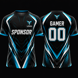 Jersey de E-Sports 2027 OEM ODM, Negro y Azul, Sublimado, Cuello Redondo, Secado Rápido, Poliéster, Unisex, Diseño Gamer 00, Talla Adulto - Product Image 1
