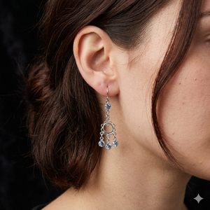 Vintage Flower Shape Moissanite Chandelier <b>Earrings</b> 925 <b>Silver</b> Women's Party Jewelry Blue Round Brilliant Cut Claw Setting - Product Image 4