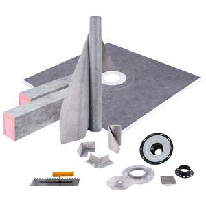 Kit per Doccia Impermeabile 48x48 Pollici con Flangia Centrale in ABS da 4 Pollici e Griglia in Acciaio Inox da 4 Pollici con 2 Tagli per Membrana Impermeabile - Product Image 1