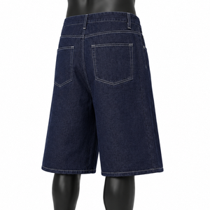 Shorts en jean pour hommes personnalisés, denim foncé, coupe ample, jambes larges, OEM ODM, vente en gros, streetwear haut de gamme - Product Image 4