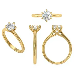 Anillo Solitario con Diamante CVD Redondo de Laboratorio |   Oro de 18 quilates |   Montura de Uña en Forma de Tulipán |   Banda de Confort |   Color D VVS |   Joyería Fina OEM - Product Image 2