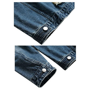 แจ็คเก็ตยีนส์ผู้ชายทรงสลิมฟิต แจ็คเก็ตเดนิมขาดๆ เท่ห์ๆ สไตล์ลำลอง สตรีทแวร์ แฟชั่น เสื้อคลุมทนทาน - Product Image 5