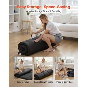 Japanese 9-Layer <b>Tatami</b> Mat Queen Size Foldable Futon <b>Mattress</b> Storage Bag Fastener for Dorm Meditation 80 X 60 X 3.5 Black" - Product Image 6