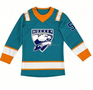 Maillot de hockey sur glace pour homme, couleur turquoise, respirant, imprimé par sublimation, col en V, manches longues, polyester, numéro d'équipe - Product Image 5
