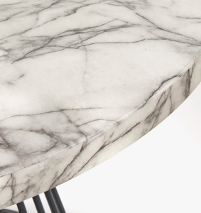 Table à manger de style rustique moderne, base en bois d'acacia massif en forme de tambour, plateau en marbre, finition naturelle à base d'eau. - Product Image 5