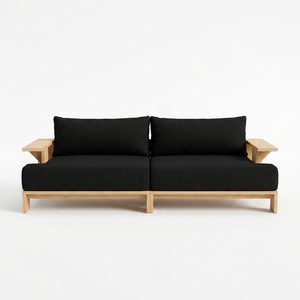 Canapé de villa moderne carré, structure en teck massif, 3 places, housse amovible lavable, revêtement en tissu, personnalisable, appartement, hôtel - Product Image 1