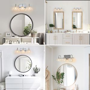 Elegante finitura Nickel spazzolato a 3 luci in cristallo Vintage per bagno con tonalità di vetro trasparente per apparecchi a specchio - Product Image 4
