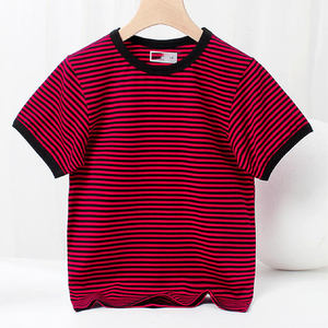 T-shirt décontracté à manches courtes pour garçons en coton 100 %, motif rayé en tissu jersey uni - Product Image 5