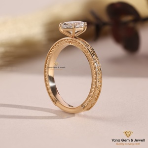 Bague solitaire vintage de style marquise néerlandaise en or massif 14 carats avec diamant de laboratoire CVD de couleur E, clarté VS1, 1,00 carat, certifié IGI - Product Image 3