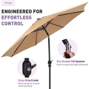 Sombrilla de Patio para Exteriores de 9 Pies con Botón de Inclinación y Manivela, 8 Varillas Resistentes, Protección UV para Piscina y Jardín - Product Image 5