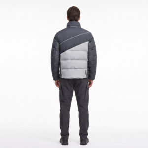 Veste matelassée en nylon recyclé pour homme, blocs de couleur asymétriques, streetwear européen, étiquette personnalisée OEM - Product Image 2